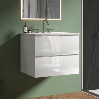 Derrance 24 Inch Single Bathroom Vanity with Ceramic Top with Overflow, Pre-Assembled