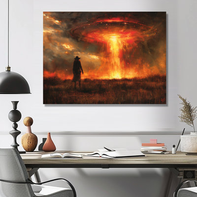 «Red Alien Alien Encounter Ufos In Autumn - Ufos», reproduction d'art murale