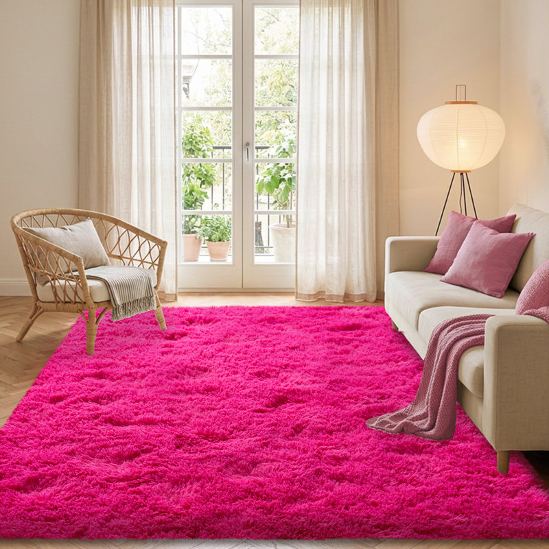 Solid Rug Soft Fluffy Rose Red Indoor Area Rug for Living Room Bedroom Nursery Kids Room, Rectangle 5' x 7', Rose Red
