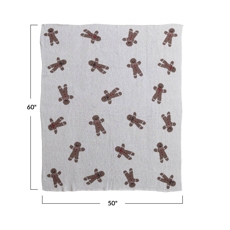 Festive Cotton Knit Gingerbread Cookie Throw