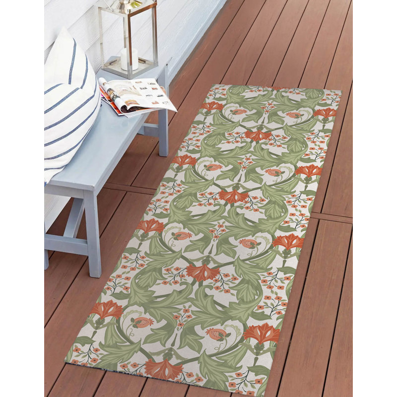 Ogee Leaf Outdoor Rug, Runner 2'6" x 8'