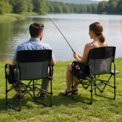 Chaise de camping pliante surdimensionnée, 2 pièces, chaise d'extérieur portative robuste avec table d'appoint en aluminium