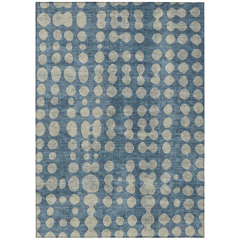 3' X 5' Denim Blue And Gray Abstract Washable Indoor Outdoor Area Rug