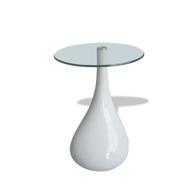 Coffee Table End Table Living Room Side Table with Round Glass Top, White