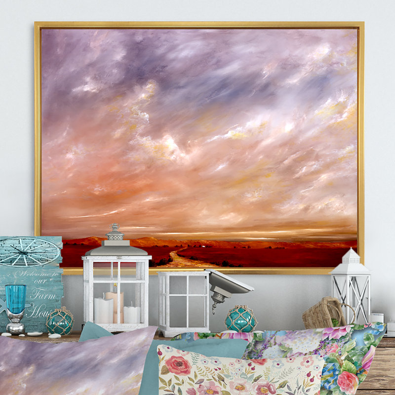 Red Path Under Cloudy Sky - reproduction de cadre flottant sur toile, H 8 po x l 12 po x P 1 po, Cadre flottant doré