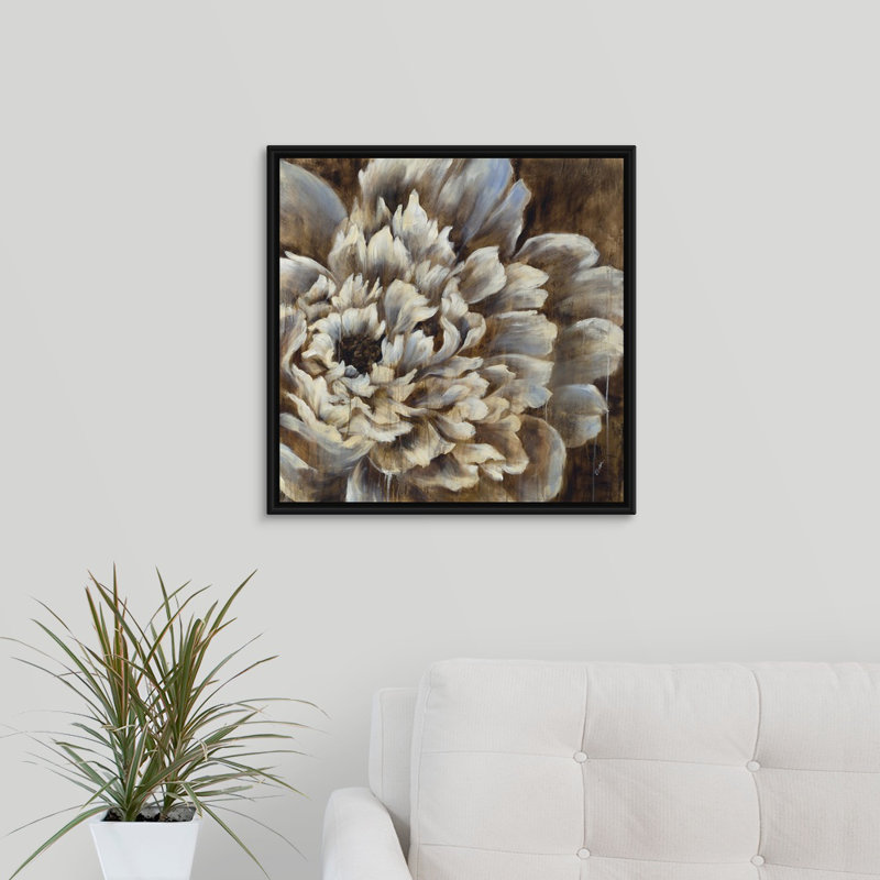 « open fleur ii », peinture sur toile, H 21,7 po x l 21,7 po x p 1,75 po, Cadre flottant noir