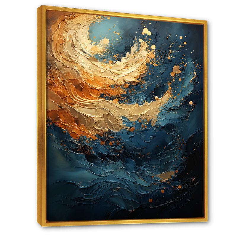 Art mural sur toile Golden Sapphire Surge III - Abstract Spirals, H 32 po x l 24 po x P 1 po, Cadre flottant doré