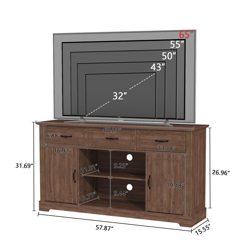 Farmhouse Rustic TV Stand with Adjustable Interior Shelves & Storage Drawers, Wood Media Console Fits Up to 65 Inch TV for Living Room