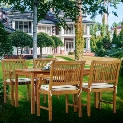 4 - Person Teak Wood Patio Dining Set with Rectangular Table , Cushions Included