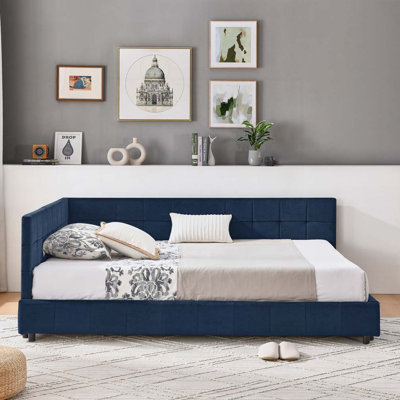 Upholstered Tufted Bed Frame, Sofa Bed Frame with Comfortable Backrest and Armrests