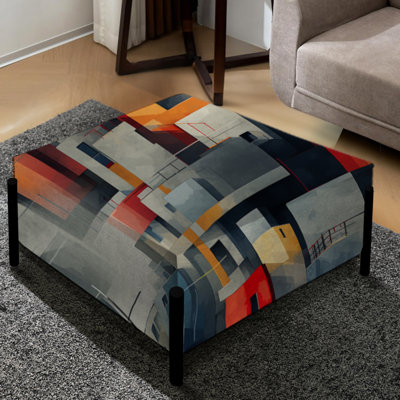 Grey Cubic Striped Wall Pattern - Striped Large Square Ottoman