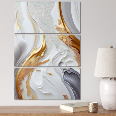 Abstrait en marbre blanc et doré Katelynd I 3 pièces
