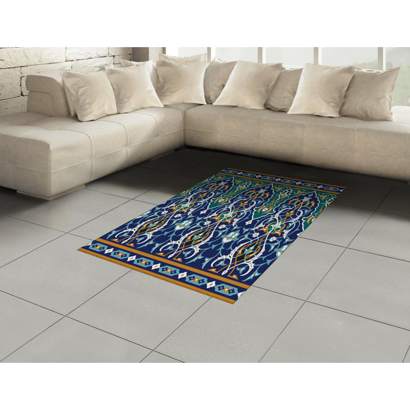 Tapis décoratif oriental en polyester à haute densité de fibres longues, Rectangle— 4 pi x 5 pi 8 po