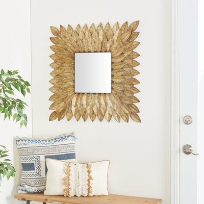 Metal Radial Leaf Brown Wall Mirror