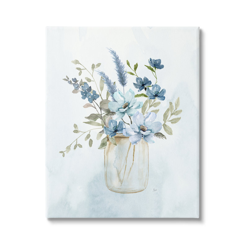 Bouquet floral bleu par Nan, H 20 po x l 16 po x P 1,5 po