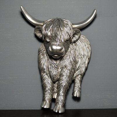 Highland Cow Silver Sculpture Statement Wall Décor