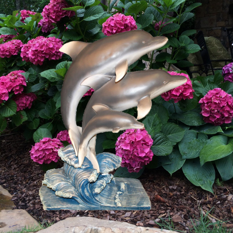 Gray and Blue Painted Dolphin Garden Statue