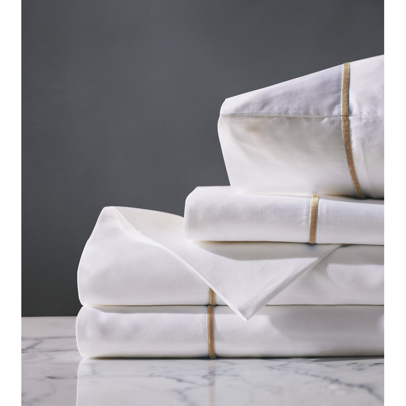 Linea Egyptian Cotton Sateen Sheet Set, Twin, White/Antique