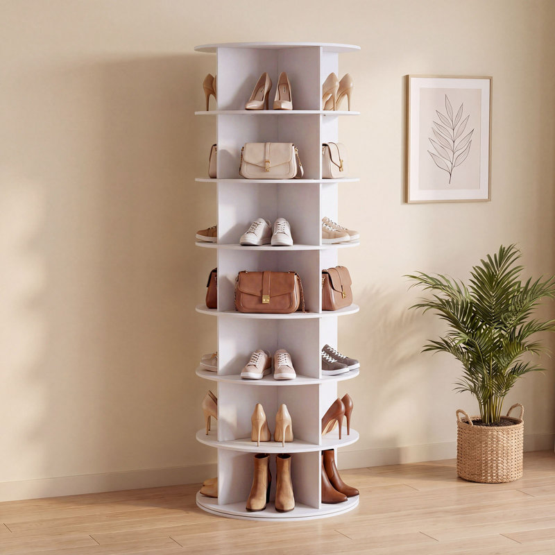 23.2" W 7-Tier Rotating Shoe Rack, 28 Pair Shoe Organizer, White