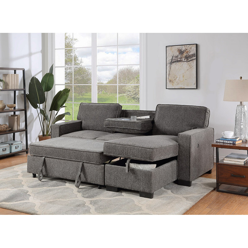 Canapé-lit modulaire réversible en tissu gris foncé de 86,5 po avec table de rangement Ella
