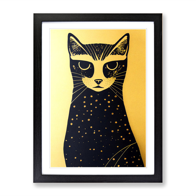 FRM-V0523-378X Cat Gold - Single Picture Frame Print, Black Framed, 64cm H x 46cm W x 2cm D
