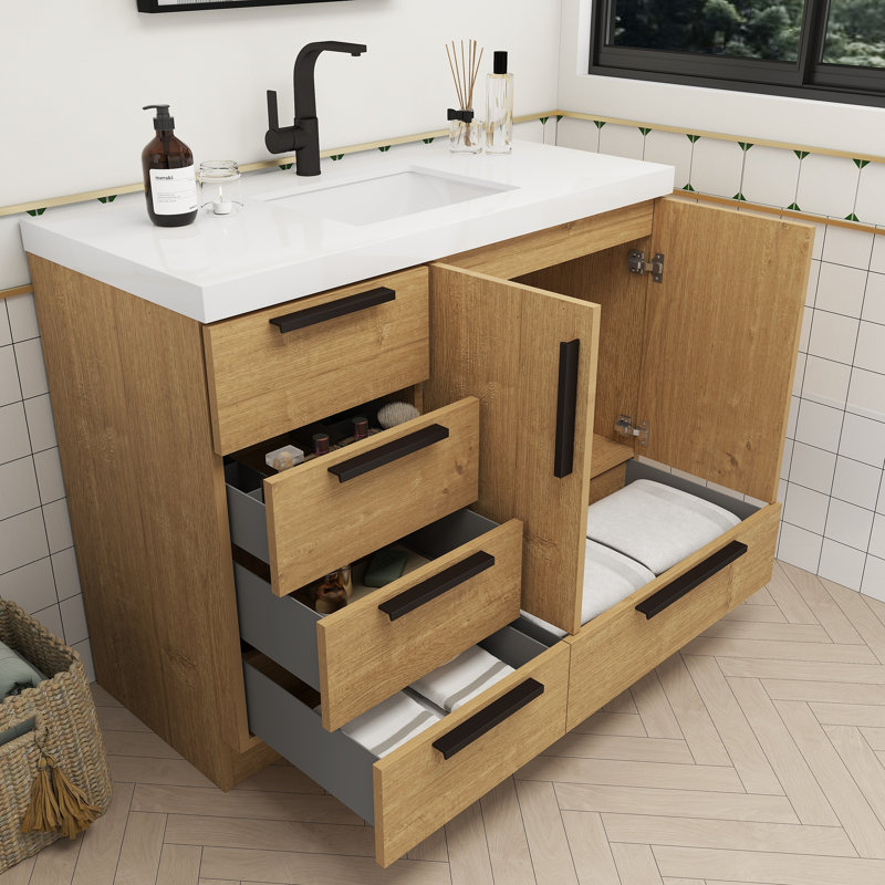 Meuble-lavabo autoportant avec tiroirs latéraux Carla, Chêne naturel, 42"