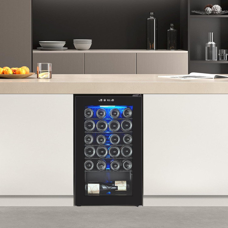 16/24 Bottle Wine Cooler with Digital Control & Blue LED Light for Red White Wine Champagne Beer