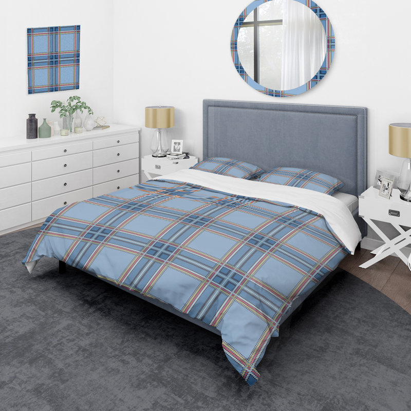 Blue Checked Tartan Polyester Gingham Duvet Cover
