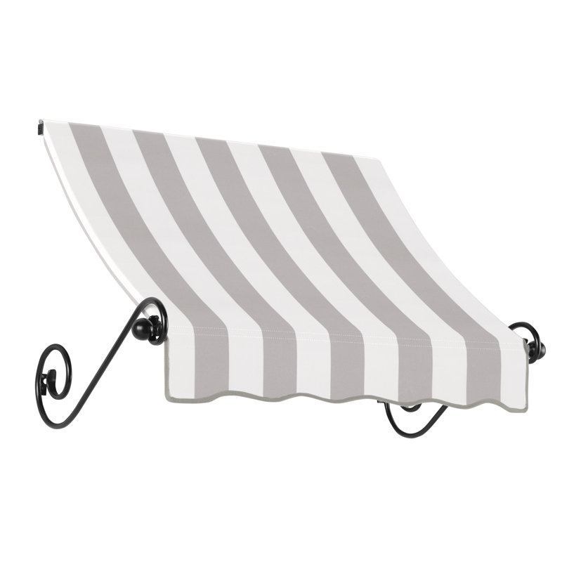 Store fixe Awntech Charleston, 225 cm x 61 cm x 91 cm, rayures grises et blanches, H 24 po x l 88,5 po x P 36 po
