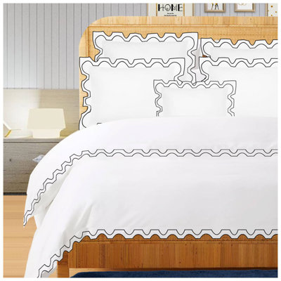 400TC Zig & Zag U Shape Embroidery Cotton Duvet Cover Set