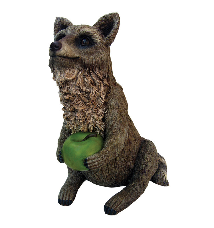 Small Brown and Green Polyresin Raccoon Garden Statue