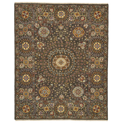 Tapis oriental gris anthracite en laine et coton tissé à plat à la main Kondo