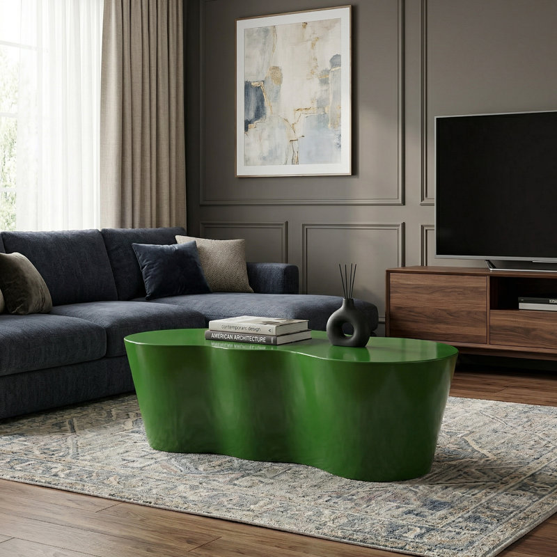 Table basse sculpturale moderne 50 po, fibre de verre, aucun assemblage requis, vert, Vert