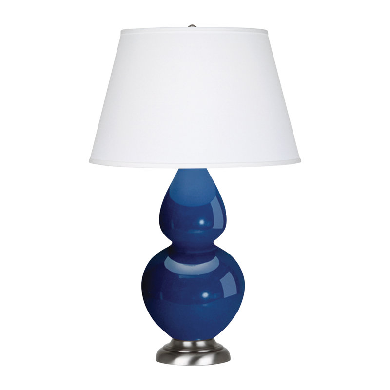Lampe de table double gourde 31 po, Bleu bébé / argenté antique, Perle