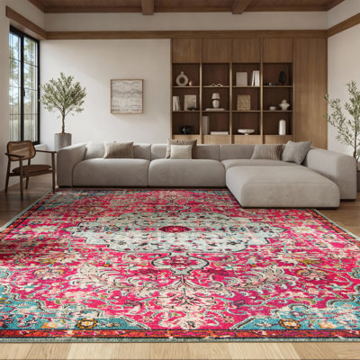 Felty Oriental Fuchsia/Teal Area Rug