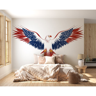 American Eagle Wall Decal, Patriotic Wall Sticker USA Flag Wings, Bald Eagle Wall Art, Independence Day Decor, Large Wall Decal Vinyl 243GM