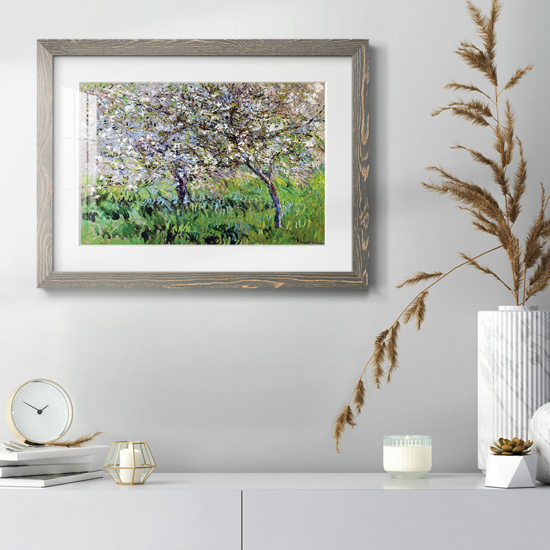 Pommiers en fleurs à Giverny, 1900, H 18 po x l 26 po x P 1,5 po, Encadré gris