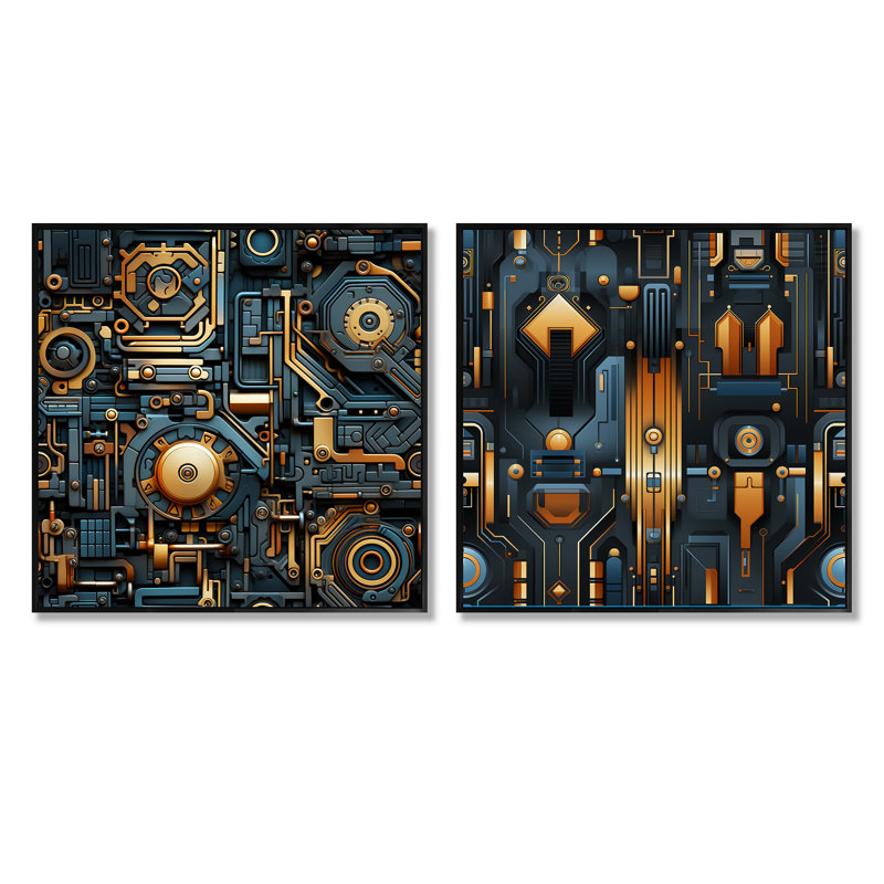 Cortavion - Ensemble de 2 collages abstraits carrés, Cadre flottant noir, H 16 po x l 33 po