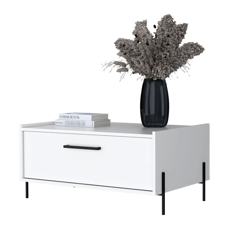 Chic table basse blanche avec une porte de rangement et un style simple et élégant, Blanc