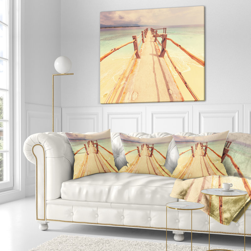 Coussin lombaire en bois large à gili island bridge sea bridge, Carrée 18 po x 18 po