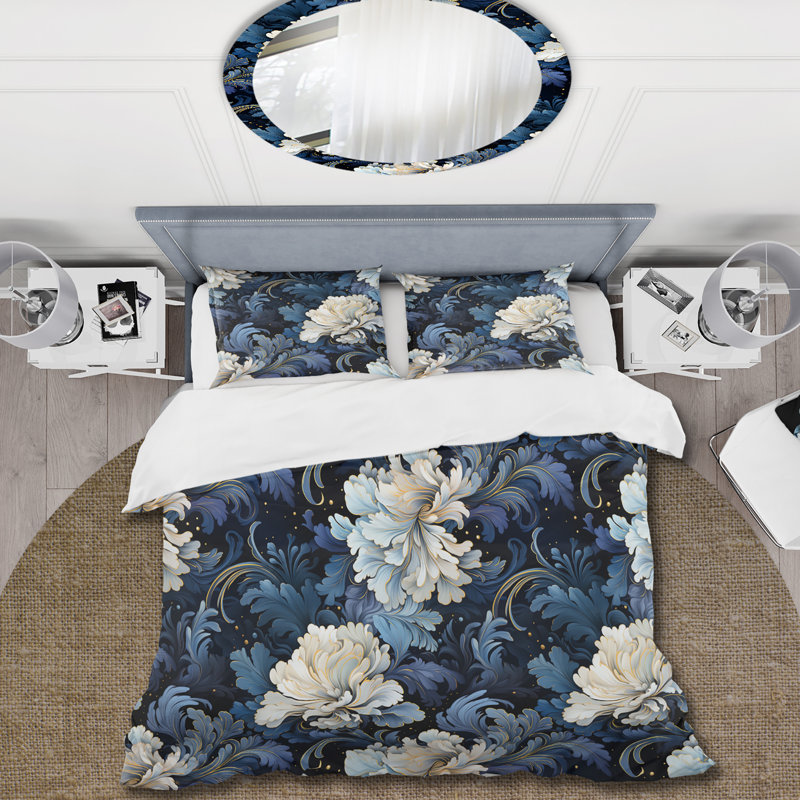 Ensemble de housse de couette Astrask Blue White Damask Radiance - Damask, Housse de couette simple + 1 taie décorative stan