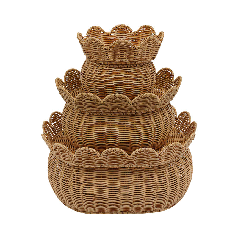 3Pcs Rattan Storage Baskets with Lid