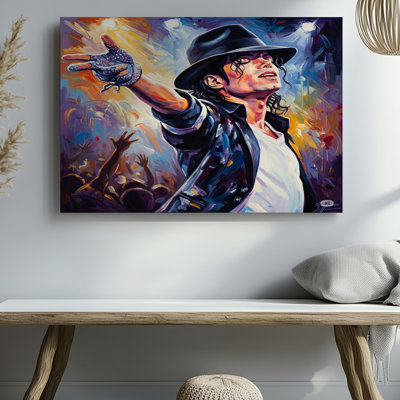 Vibrant Pop Art chanteur avec chapeau dans une scène de concert animée, reproduction d'art sur toile pour le salon, la chambre à coucher, le bureau, le couloir, le vestibule, le mur de la galerie et la décoration intérieure moderne
