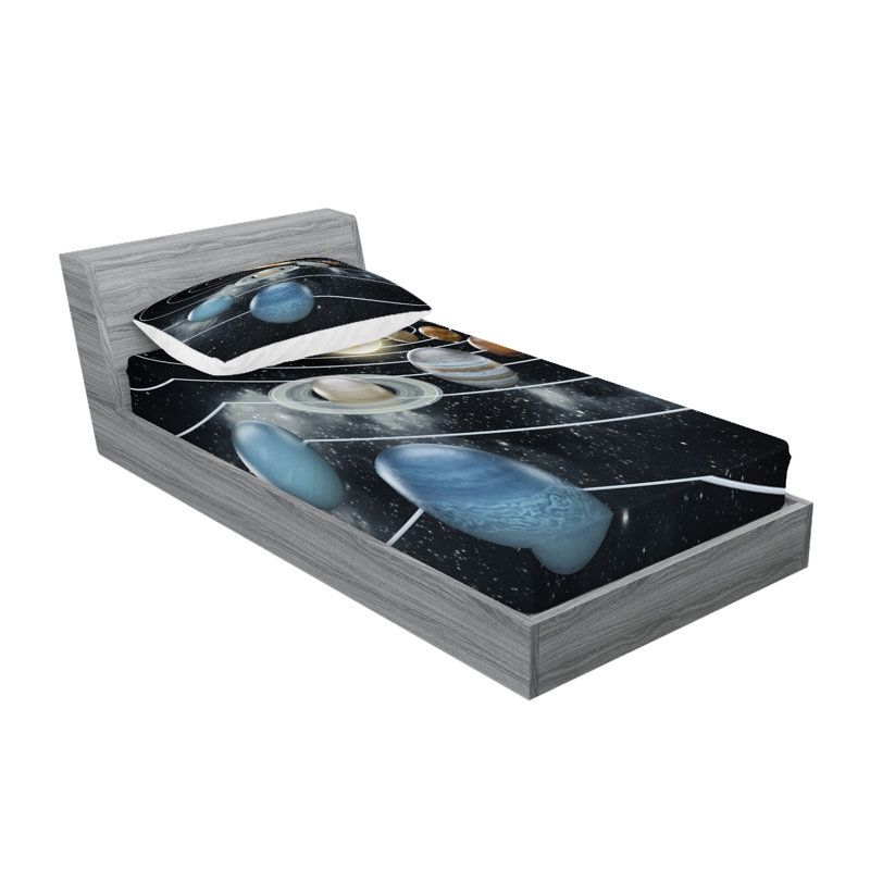 Drap-housse et coussin décoratif Ambesonne, Ensemble de draps pour lit simple + 5 pièces supp