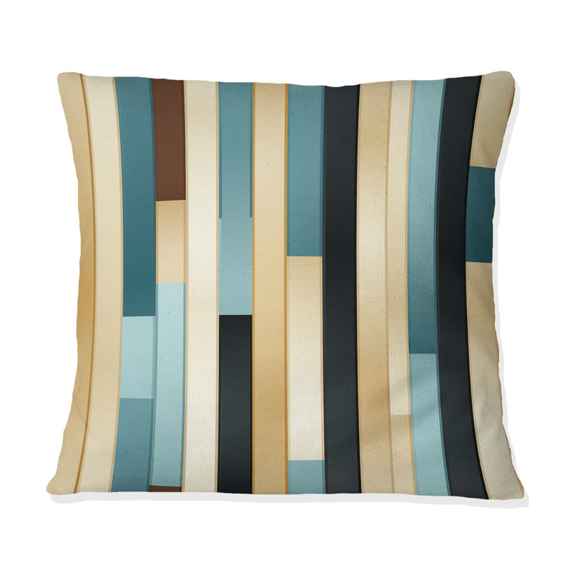 Coussin décoratif en polyester rayé bleu et beige, H 16 po x l 16 po
