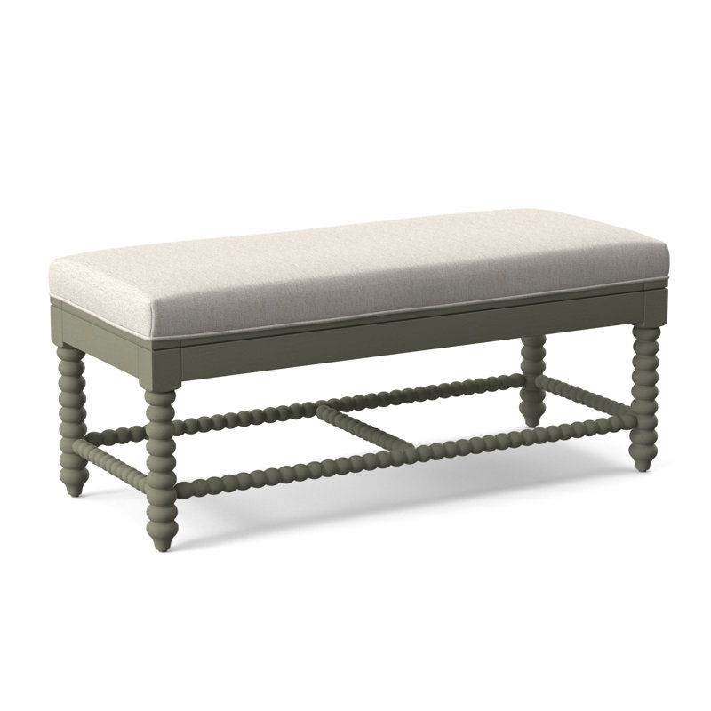 Lind Island Upholstered Bench, Sunbrella Beige Pinstripe; 6205-74, Greystone Finish