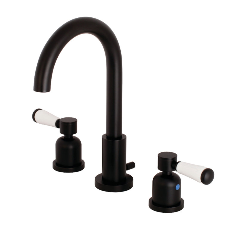 Kingston Brass Paris Two-Handle 3-Hole Deck Mount Widespread Bathroom Faucet with Brass Pop-Up Drain, Matte Black