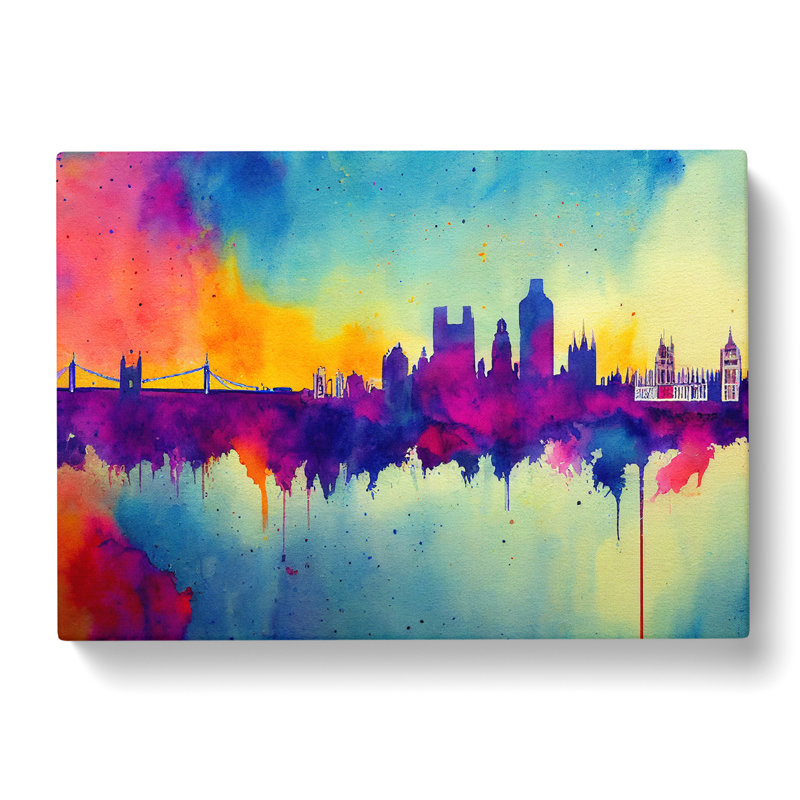 Bold London Skyline Watercolour Vol.1 Abstract - Wrapped Canvas, 50cm H x 76cm W x 3cm D