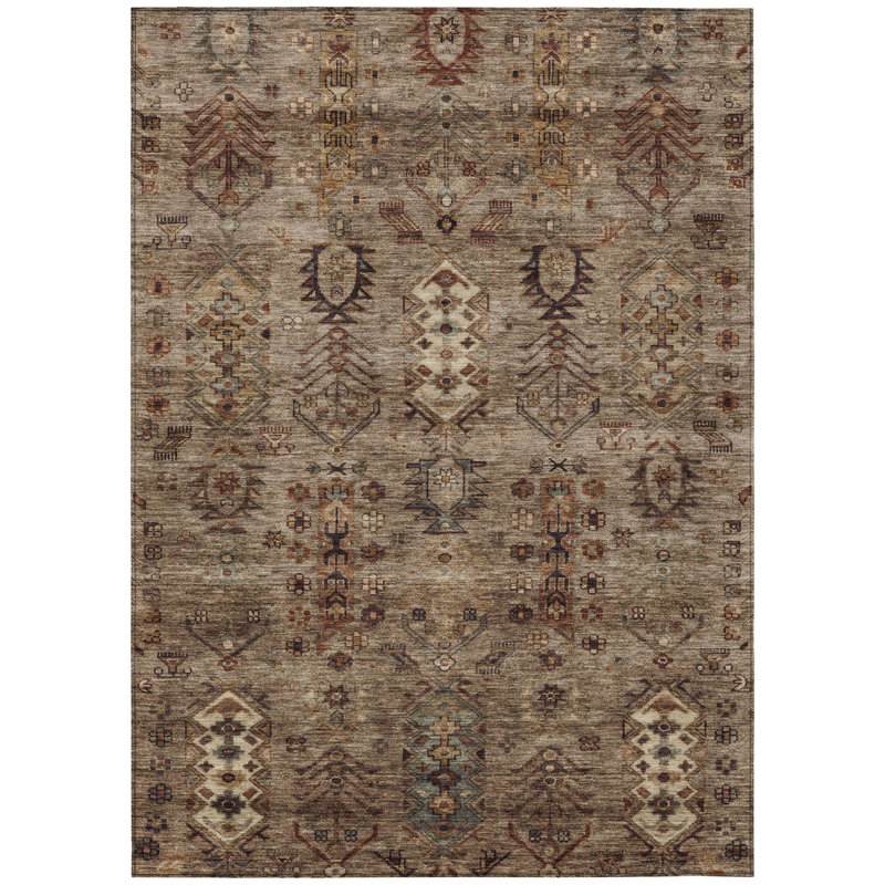 Machine Washable Indoor/Outdoor Xhevrie Brown Rug, Rectangle 5' x 7'6"