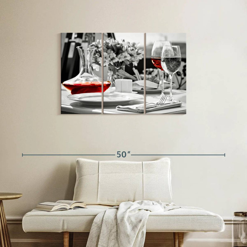 Pop Sherry Wine - ensemble de 3 toiles tendues, H 24 po x l 38 po x P 1,25 po